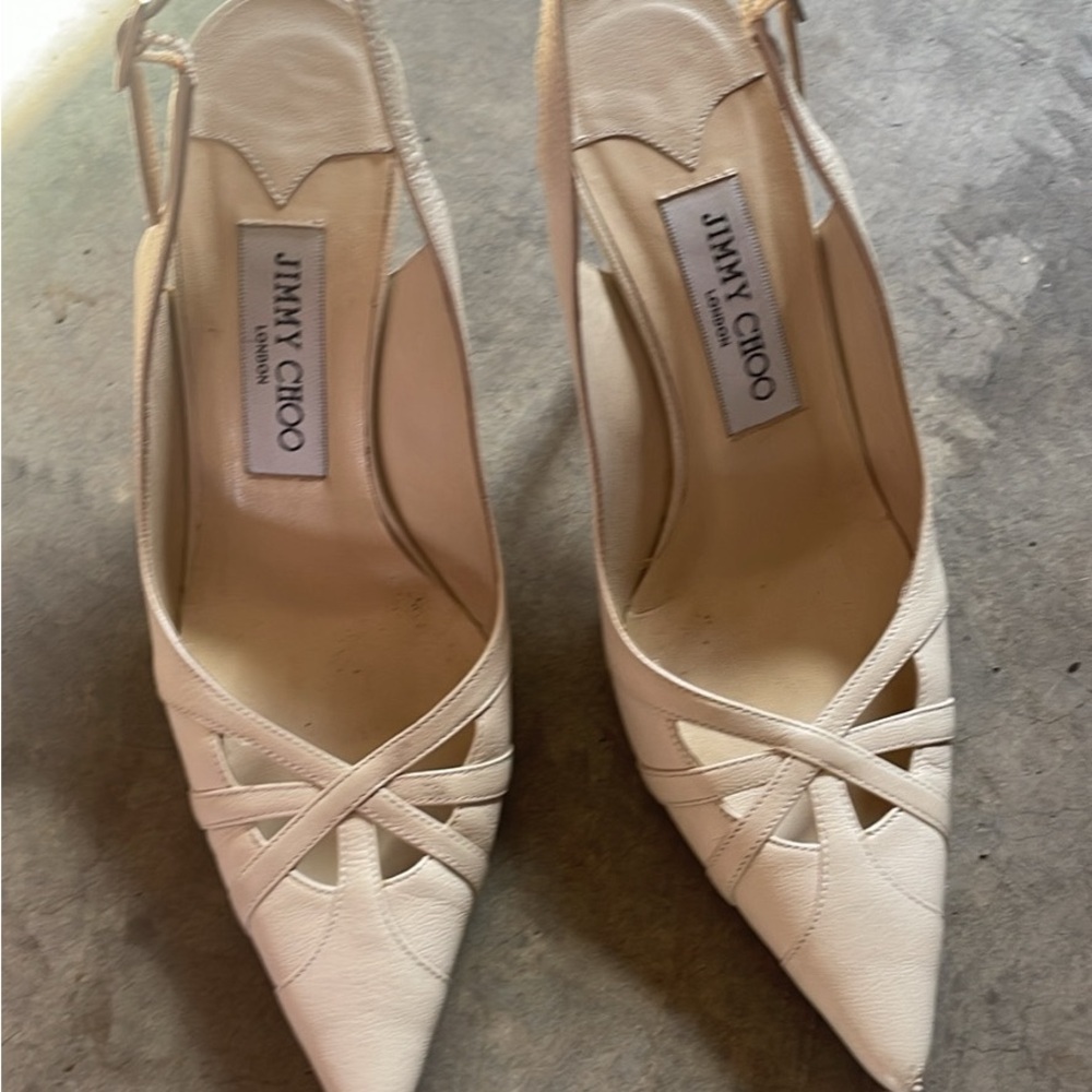 Jimmy Choo sling back nude heels.